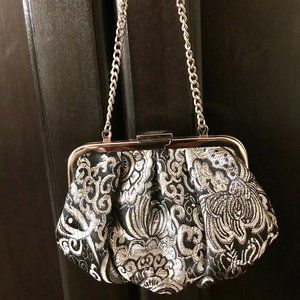 White House Black Market small wristlet, silver, black